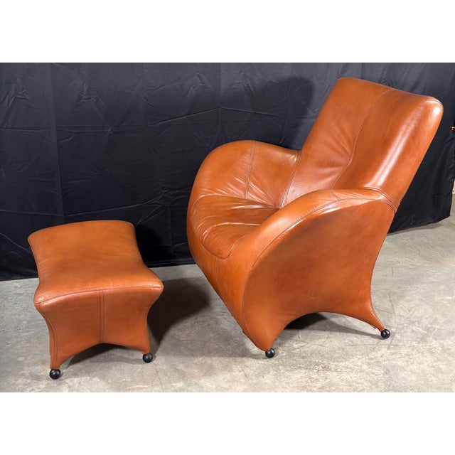 Gerard Van Den Berg Style Leolux Cognac Leather Lounge Chair and Ottoman, Netherlands, 1990s For Sale In Providence - Image 6 of 16