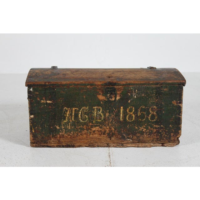Small Antique Swedish Storage Chest in Pine with Green Paint, 1868 For Sale - Image 15 of 15