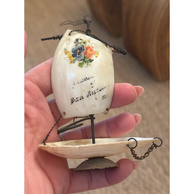 Folk Art Vintage Shell Art Sailboats, Set of Two For Sale - Image 3 of 8