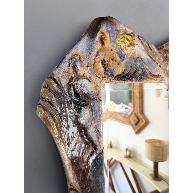 Ceramic Enameled Sculpture Mirror by Leandro Sciutto Italy, 1940s For Sale - Image 10 of 14