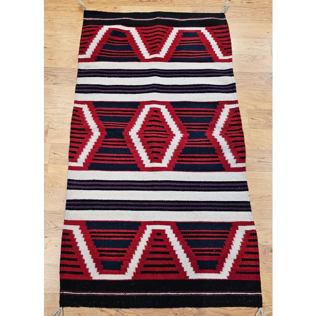 American Vintage Native American Navajo Rug, Handwoven Wool, Chief’s Blanket Pattern, 3x5 For Sale - Image 3 of 11
