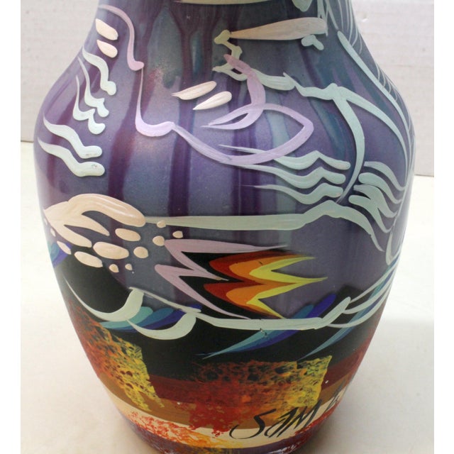 Signed Sam 2 Bulls – Oglala Lakota Sioux Hand-Painted Art Vase For Sale - Image 12 of 16