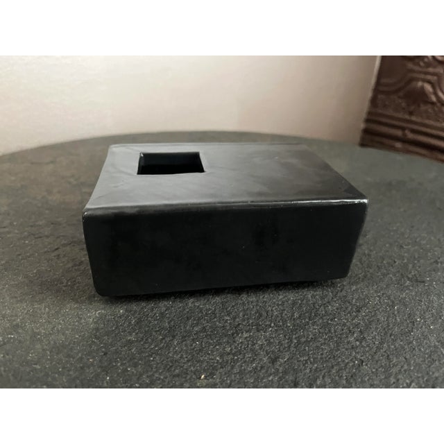 Late 20th Century Contemporary Black Minimalist Ceramic Rectangular Vase, Signed For Sale - Image 4 of 9