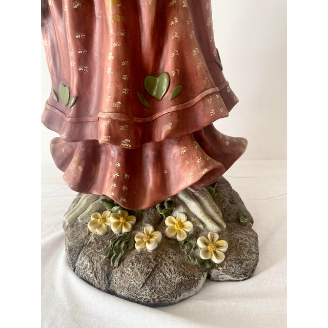 Large Folk Art Country Whimsical Bunny Rabbit Holding a Basket Statue Excellent Condition. For Sale - Image 9 of 11
