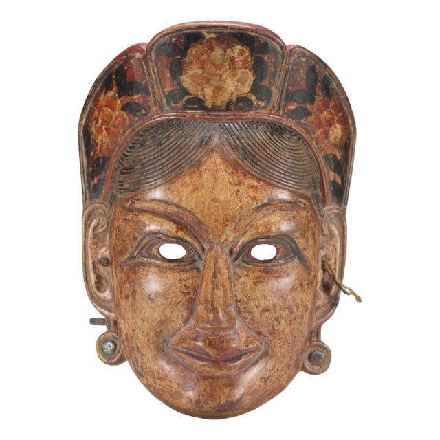 Antique Himalayan Wood Mask For Sale