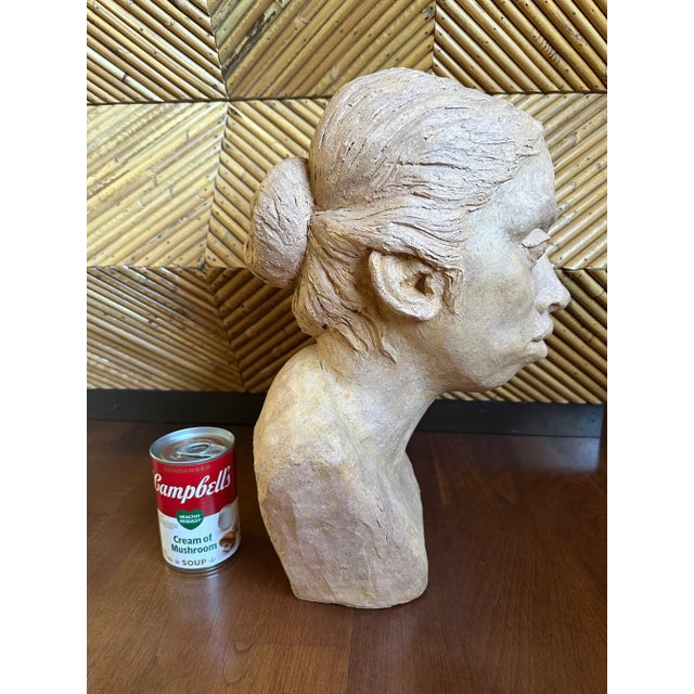 Evocative 1980’s Signed Sculpture of a Pensive Young Woman, crafted of heavy pale terracotta. Very striking sculpture from...