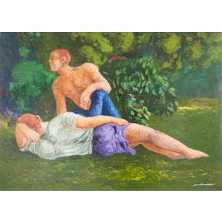 Alessio Paternesi, Couple at the Park, Oil on Panel, 1990s For Sale