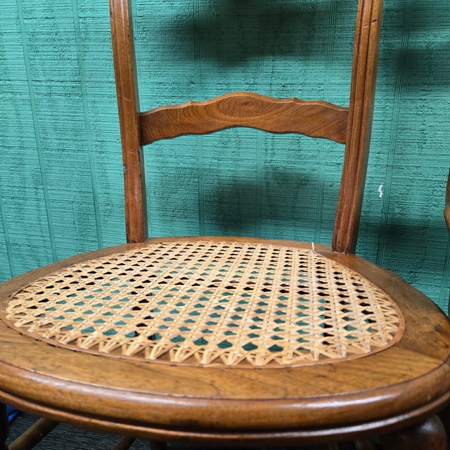 Pair of Vintage Wooden Chairs With Wicker Seats For Sale - Image 9 of 14