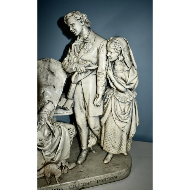 American John Rogers Plaster Statue Sculpture Antique Coming to the Parson Patented 1870 For Sale - Image 3 of 12