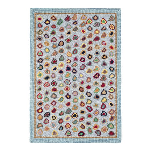 Dash & Albert by Annie Selke Cat's Paw Blue Micro Hooked Wool Rug, 7' 6" x 9' 6" For Sale