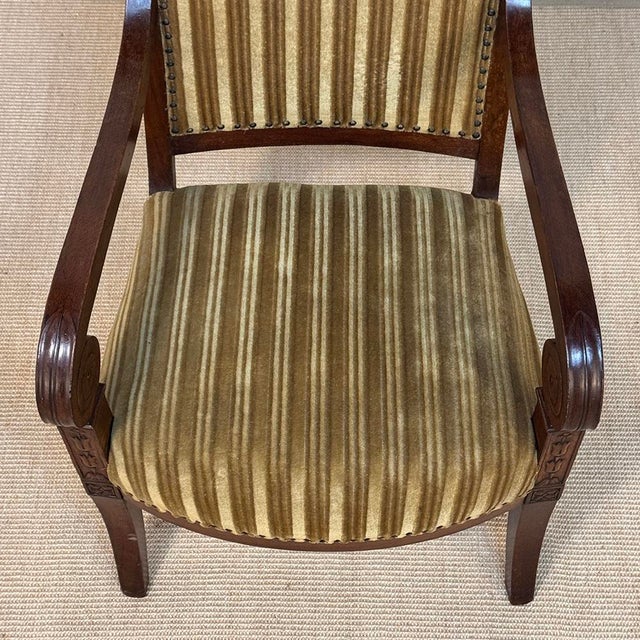 Pair of French Empire Period Mahogany Ormolu Armchairs ~ Fauteuils For Sale - Image 16 of 18
