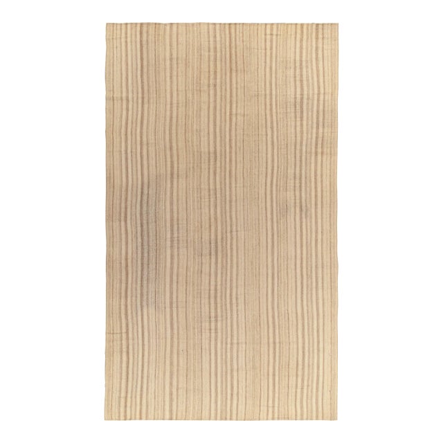 1950s Vintage Kilim Rug in Beige, Brown Panel Style, Striped Patterns For Sale