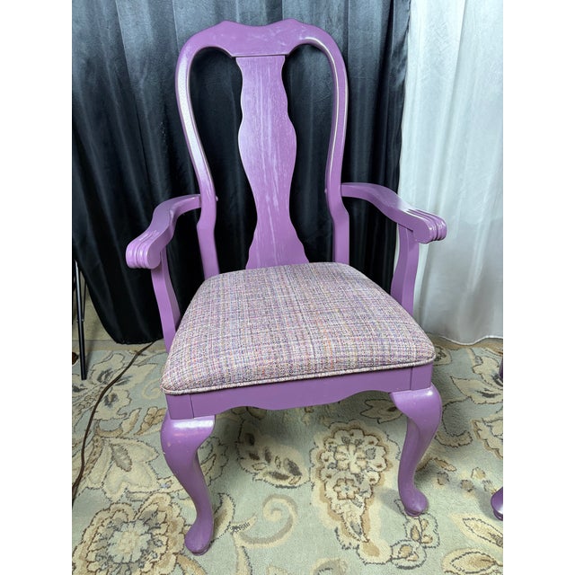 Hollywood Regency Custom Lilac Lacquered Queen Anne Dining Chairs - Set of 8 For Sale - Image 4 of 8