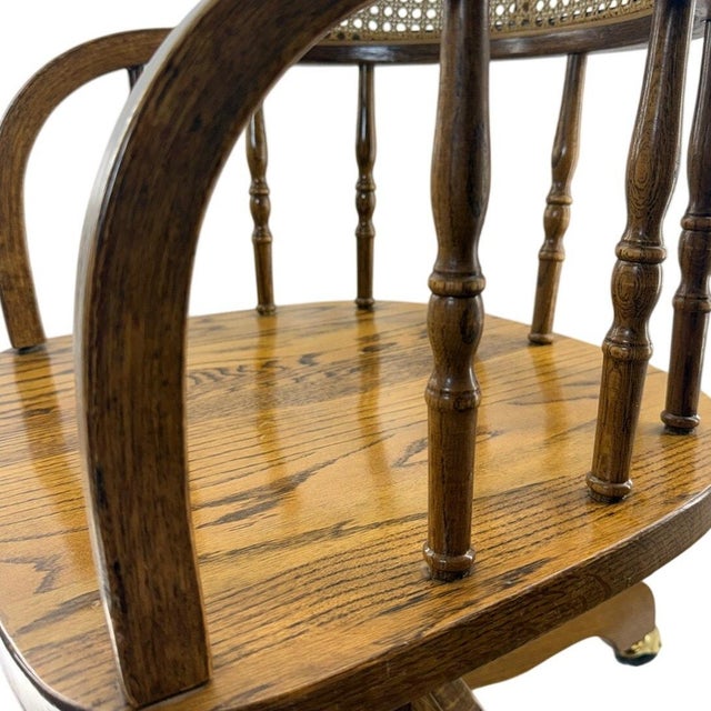 1970s Vintage 1970s Bentwood Cane Back Swivel Desk Chair Wood Rolling Chair For Sale - Image 5 of 11
