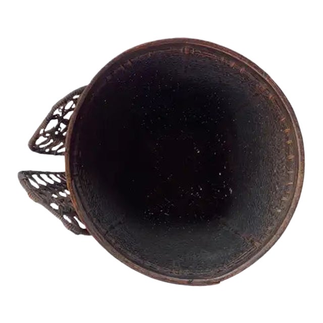 Vintage Rattan Basket Dayak Tribe Hand-Woven From Kalimantan, Borneo For Sale