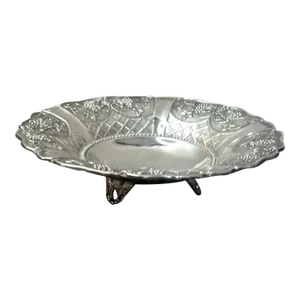 1960s Embossed Silver Tripod Scalloped Bowl