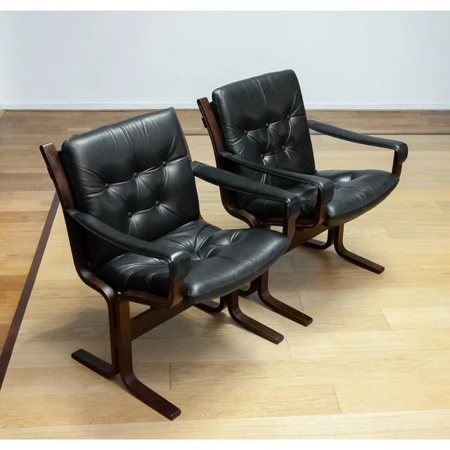 Ingmar Relling Set of Siesta Dining or Desk Chairs in Black Leather by Ingmar Relling Westnova for Westnofa, 1960s For Sale - Image 4 of 11