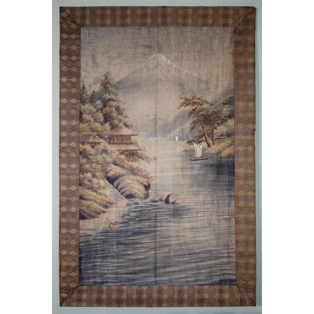 Japanese School, Lake under Mount Fuji, Embroidered Panel For Sale - Image 4 of 6