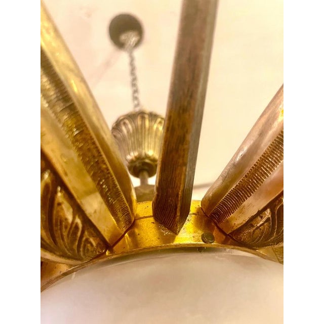 Art Deco French Chandelier with Gilt Bronze and Glass Starburst Sunburst, 1935 For Sale - Image 6 of 11