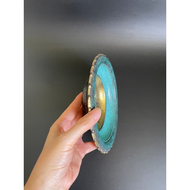 Metal Oppenheim Israel Hammered Brass Verdigris Enamel Bowl For Sale - Image 7 of 10