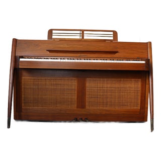 Mid-Century Modern Baldwin Acrosonic Walnut Upright Piano With Cane Panels, Circa 1960s For Sale