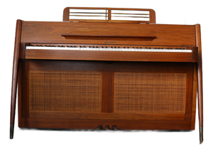 Mid-Century Modern Baldwin Acrosonic Walnut Upright Piano With Cane Panels, Circa 1960s