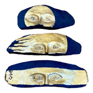 Vintage Gold Leaf Face Pottery Stripes - Set of 3