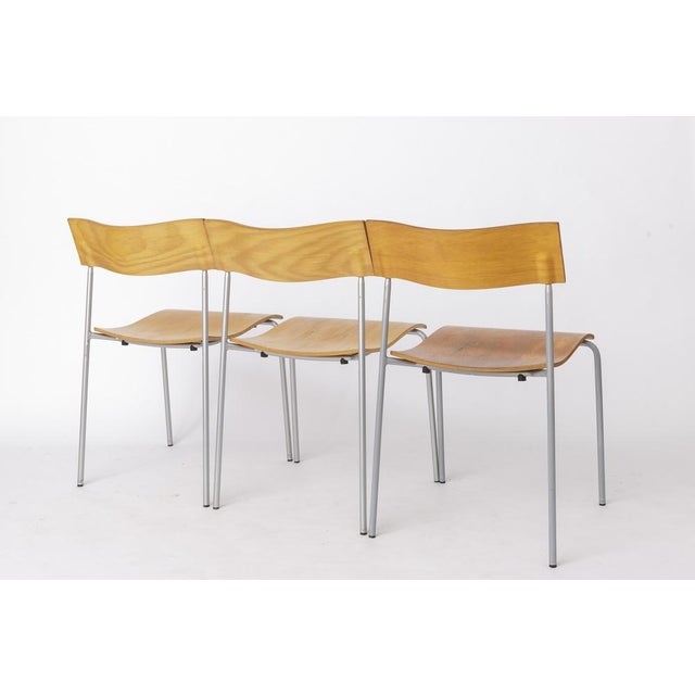 Mid-Century Swedish Campus Stacking Chairs in Metal and Beech Plywood from Lammhults, 1970s, Set of 6 For Sale - Image 6 of 10