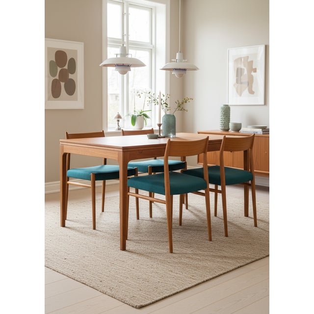 Mid-Century Modern Dining Chairs Model 418 in Teak and Green Wool Upholstery by Arne Vodder for Sibast, 1960s, Set of 4 For Sale - Image 3 of 18