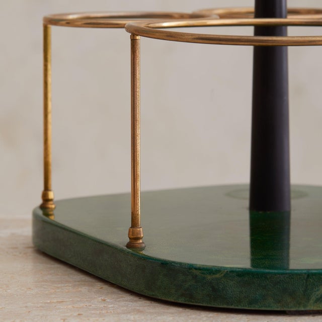 Metal Italian Green Goatskin + Brass Cocktail Set Attributed to Aldo Tura, 1970s For Sale - Image 7 of 11
