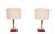 Beautiful set of Table lamps . Red stich Leather base ,Brass column uprights . attributed to Jacques Adnet . 1960s France...