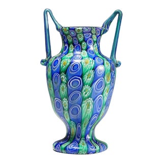 Large Multicolored Millefiori Vase, Fratelli Toso Murano Ca. 1920s For Sale