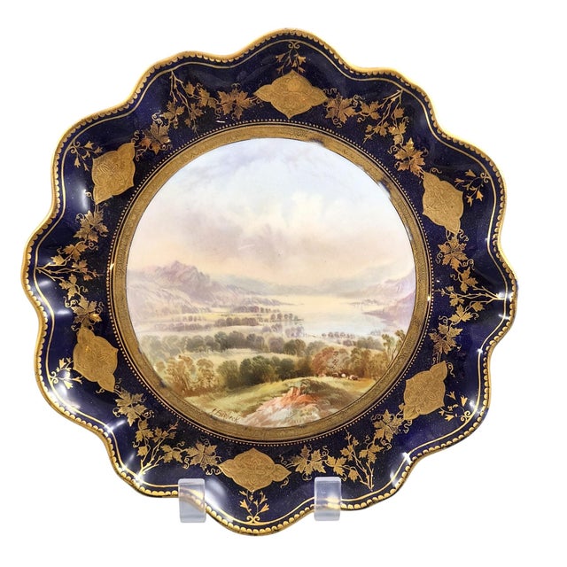 Porcelain View Service Plates by J. J. Birbeck for Aynsley, 1888, Set of 4 For Sale - Image 14 of 18