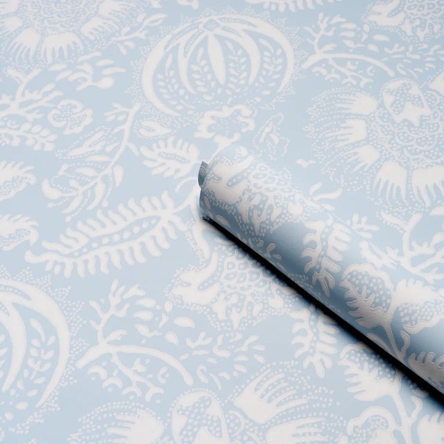 Schumacher SAMPLE - Schumacher Pomegranate Print Wallpaper In Sky For Sale - Image 4 of 5