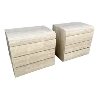 Postmodern Faux Travertine Waterfall Commodes/Nightstands - A Pair For Sale