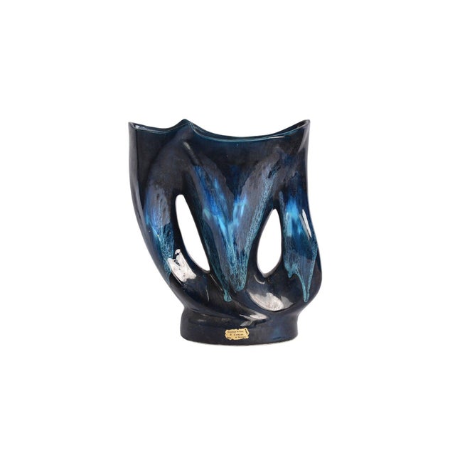 Embrace the artistic legacy of Vallauris with our Mid 20th Century Ceramic Blue Black Swirl Vase. This exquisite piece...