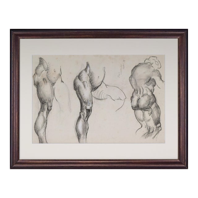 Vintage Art Deco Era Nude Charcoal Figure Study Drawing by William B Pattengill 1934 For Sale