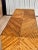 Fabulous vintage bamboo desk featuring an intricate geometric design with diagonally arranged bamboo detailing throughout...