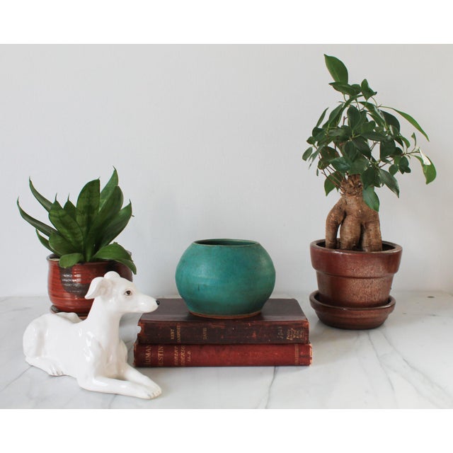 Mid-Century Modern Vintage Teal Studio Art Pottery Vessel For Sale - Image 3 of 10