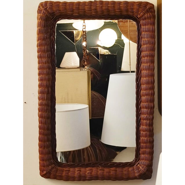 Italian Woven Rattan Rectangular Wall Mirror, 1960s For Sale - Image 6 of 8