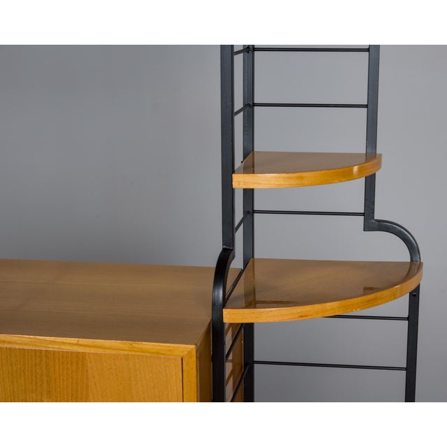 Mid Century Italian Free Standing Blond Wood and Black Metal Shelf Cabinet For Sale - Image 11 of 12