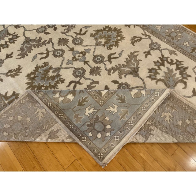 Textile Serapi Handmade Wool Rug 9'1 X 11'11 - Soft Blue Beige Oushak Look For Sale - Image 7 of 10
