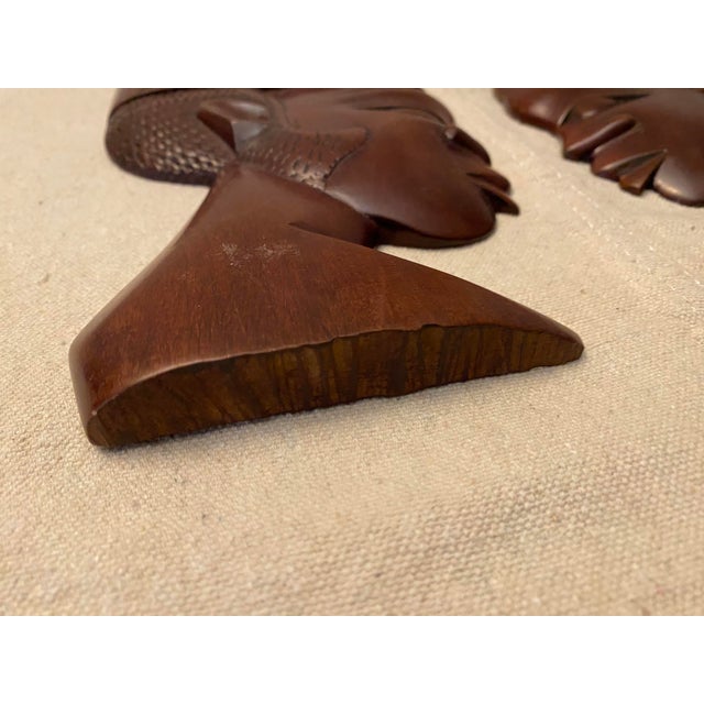 Carved Hardwood African Man Woman Wall Art For Sale - Image 6 of 6