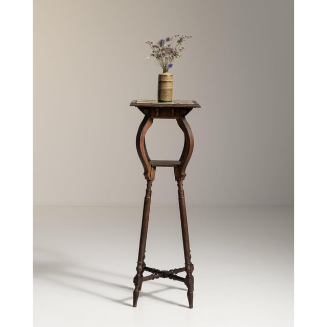 1910s 1910s French Chestnut Brown Art Nouveau Pedestal Table with Ceramic Tile Top For Sale - Image 5 of 15