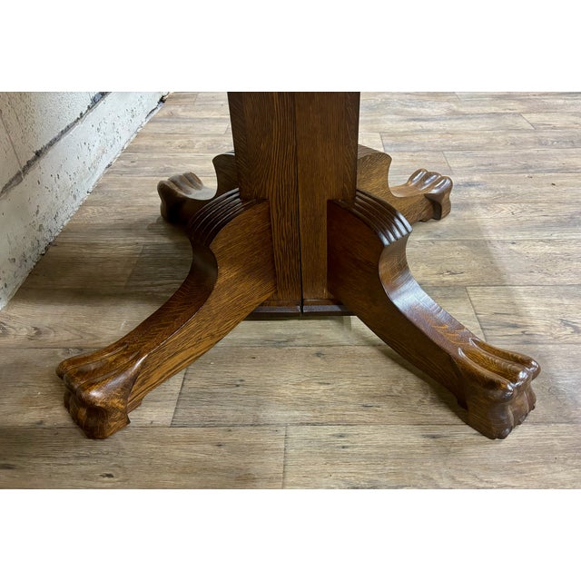 Wood Antique Claw Foot Pedestal Dining Table With 7 Leaves For Sale - Image 7 of 10