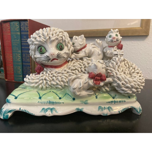 Mid 20th Century 1950’s Italian Pottery Spaghetti Cat With Kittens, Marked Italy Under Glaze For Sale - Image 5 of 13