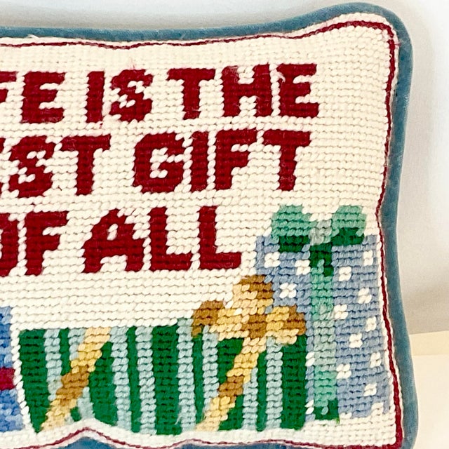 Textile Mid-Century Americana Boho Chic Christmas Needlepoint Pillow For Sale - Image 7 of 9