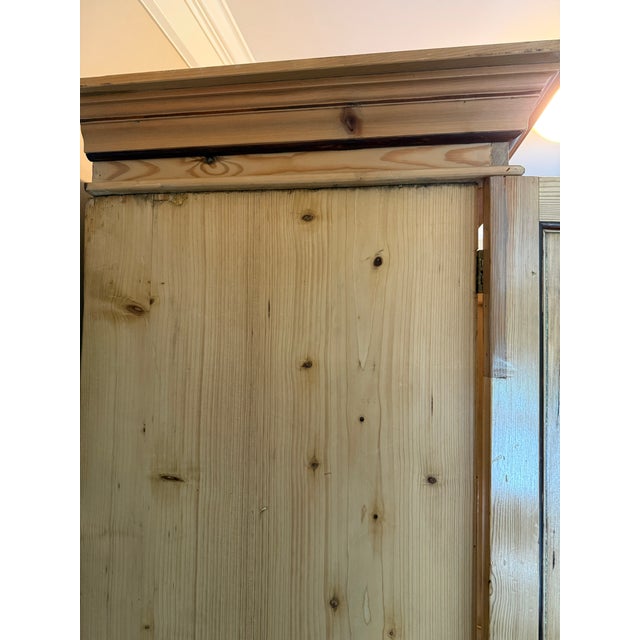 19th Century English Painted Pine Linen Press Armoire With Faux Inlay For Sale - Image 10 of 10