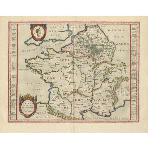Antique Map of Caesar's Gallia Ancient France from Blaeu, 1642 For Sale - Image 10 of 10