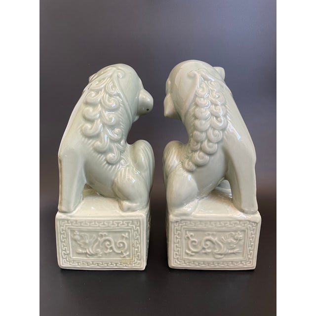 Vintage Glazed Porcelain Chinese Foo Dogs, Pair For Sale - Image 4 of 11